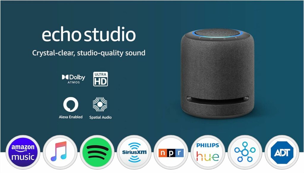 Echo Studio | Our best-sounding smart speaker ever - With Dolby Atmos, spatial audio processing technology, and Alexa | Charcoal Echo Studio | Our best-sounding smart speaker ever - With Dolby Atmos, spatial audio processing technology, and Alexa | Charcoal