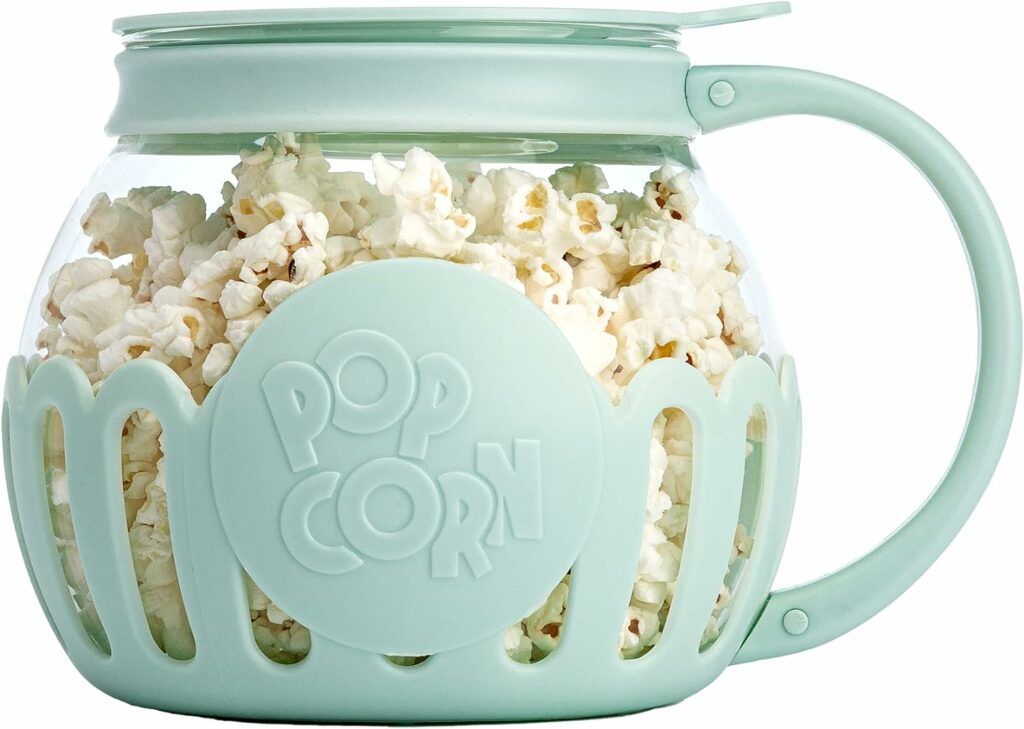 Ecolution Patented Micro-Pop Microwave Popcorn Popper with Temperature Safe Glass, 3-in-1 Lid Measures Kernels and Melts Butter, Made Without BPA, Dishwasher Safe, 1.5-Quart, Aqua Ecolution Patented Micro-Pop Microwave Popcorn Popper with Temperature Safe Glass, 3-in-1 Lid Measures Kernels and Melts Butter, Made Without BPA, Dishwasher Safe, 1.5-Quart, Aqua