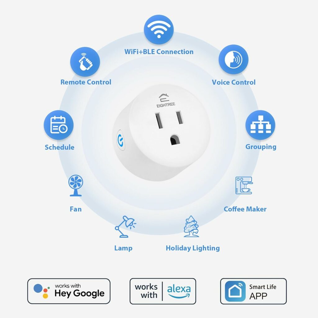 EIGHTREE Smart Plug, Smart Home WiFi Outlet Compatible with Alexa  Google Home, Alexa Smart Socket with Remote Control  Timer Function, 2.4GHz WiFi Only EIGHTREE Smart Plug, Smart Home WiFi Outlet Compatible with Alexa  Google Home, Alexa Smart Socket with Remote Control  Timer Function, 2.4GHz WiFi Only