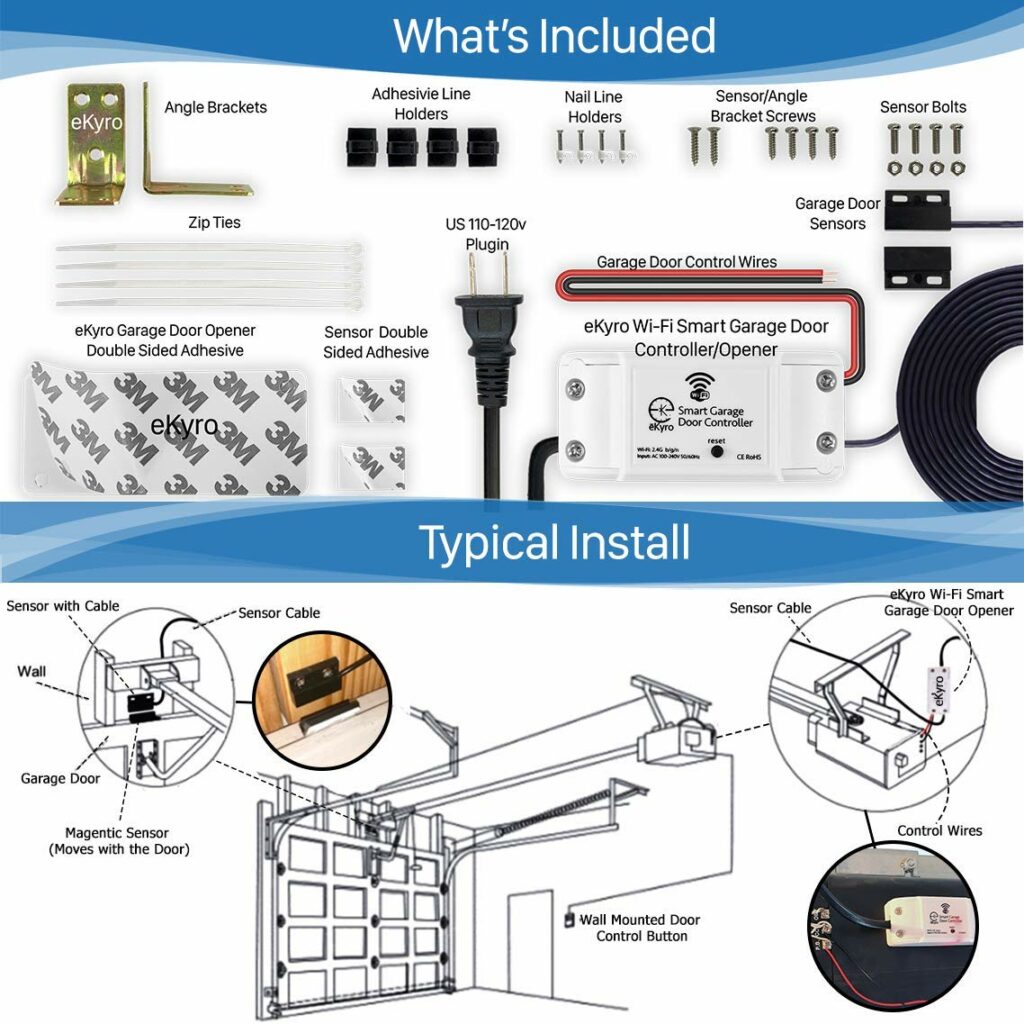 eKyro Smart Garage Door Opener - Universal WiFi Remote Controller Compatible with Alexa, Google Home, iPhone, Siri, Android, 1 2 or 3 Door Security Systems, Updated Model eKyro Smart Garage Door Opener - Universal WiFi Remote Controller Compatible with Alexa, Google Home, iPhone, Siri, Android, 1 2 or 3 Door Security Systems, Updated Model