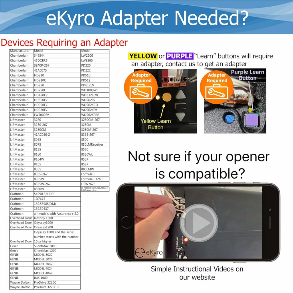 eKyro Smart Garage Door Opener - Universal WiFi Remote Controller Compatible with Alexa, Google Home, iPhone, Siri, Android, 1 2 or 3 Door Security Systems, Updated Model eKyro Smart Garage Door Opener - Universal WiFi Remote Controller Compatible with Alexa, Google Home, iPhone, Siri, Android, 1 2 or 3 Door Security Systems, Updated Model
