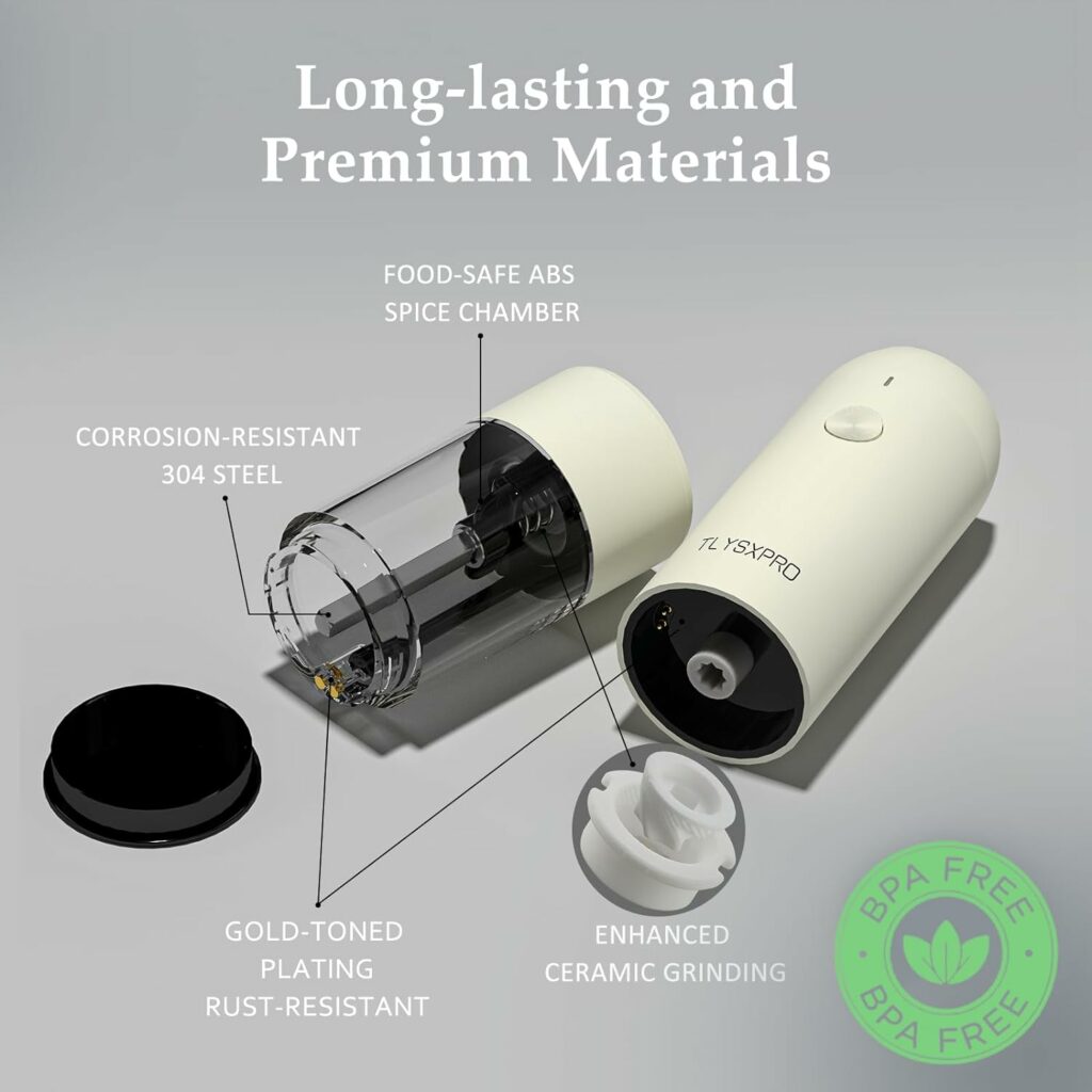 Electric Salt and Pepper Grinder Set, USB Rechargeable, Automatic Salt and Pepper Mill Grinder with Adjustable Coarseness, Electric Salt Shakers, LED Light, Refillable (2 Packs, Buttercream): Home  Kitchen Electric Salt and Pepper Grinder Set, USB Rechargeable, Automatic Salt and Pepper Mill Grinder with Adjustable Coarseness, Electric Salt Shakers, LED Light, Refillable (2 Packs, Buttercream): Home  Kitchen