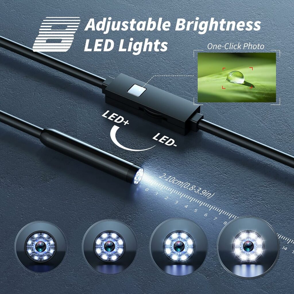Endoscope Camera with Light, 1920P HD Borescope with 8 Adjustable LED Lights, Endoscope with 16.4ft Semi-Rigid Snake Camera, 7.9mm IP67 Waterproof Inspection Camera for iOS Endoscope Camera with Light, 1920P HD Borescope with 8 Adjustable LED Lights, Endoscope with 16.4ft Semi-Rigid Snake Camera, 7.9mm IP67 Waterproof Inspection Camera for iOS