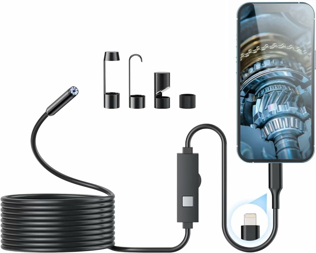 Endoscope Camera with Light, 1920P HD Borescope with 8 Adjustable LED Lights, Endoscope with 16.4ft Semi-Rigid Snake Camera, 7.9mm IP67 Waterproof Inspection Camera for iOS Endoscope Camera with Light, 1920P HD Borescope with 8 Adjustable LED Lights, Endoscope with 16.4ft Semi-Rigid Snake Camera, 7.9mm IP67 Waterproof Inspection Camera for iOS