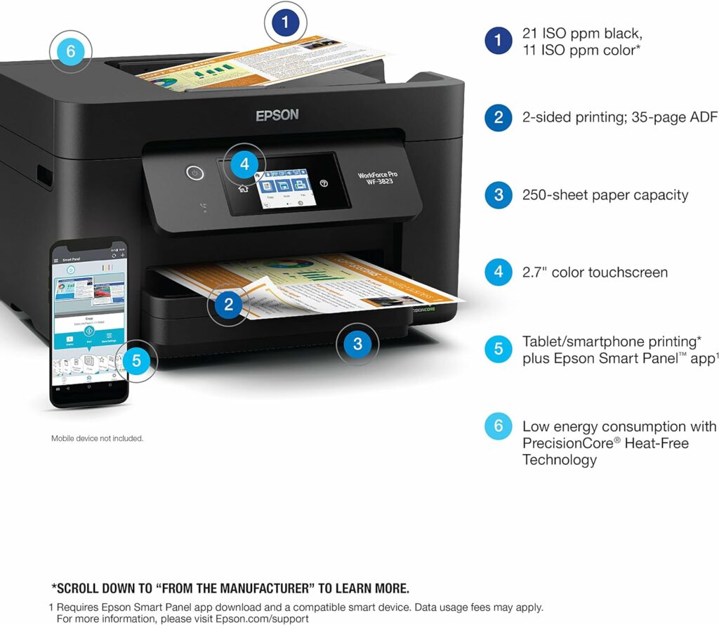 Epson® Workforce® Pro WF-3820 Wireless Color Inkjet All-in-One Printer, Black Large Epson® Workforce® Pro WF-3820 Wireless Color Inkjet All-in-One Printer, Black Large