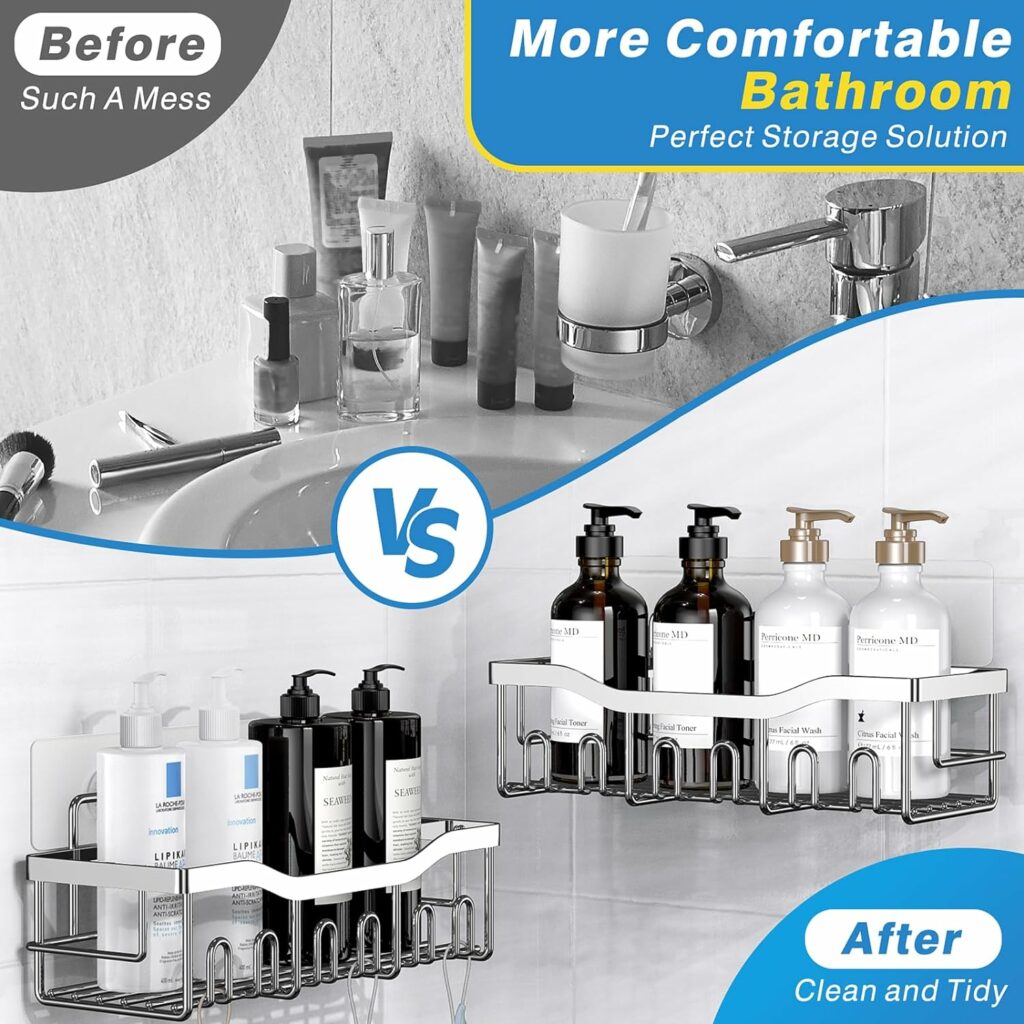 EUDELE Shower Caddy 5 Pack,Adhesive Shower Organizer for Bathroom StorageKitchen,No Drilling,Large Capacity,Rustproof Stainless Steel Bathroom Organizer,Bathroom Shower Shelves for Inside Shower Rack EUDELE Shower Caddy 5 Pack,Adhesive Shower Organizer for Bathroom StorageKitchen,No Drilling,Large Capacity,Rustproof Stainless Steel Bathroom Organizer,Bathroom Shower Shelves for Inside Shower Rack