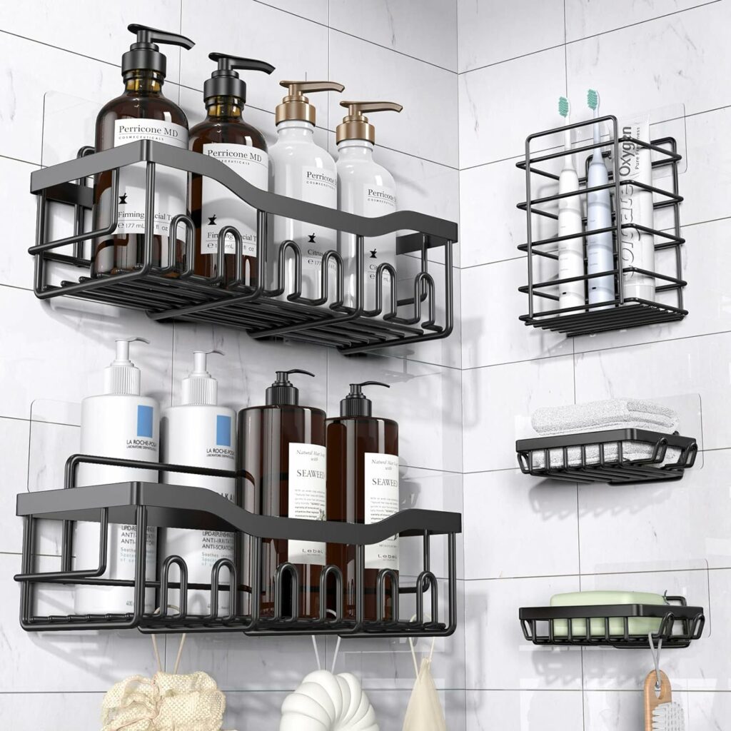 EUDELE Shower Caddy 5 Pack,Adhesive Shower Organizer for Bathroom StorageKitchen,No Drilling,Large Capacity,Rustproof Stainless Steel Bathroom Organizer,Bathroom Shower Shelves for Inside Shower Rack EUDELE Shower Caddy 5 Pack,Adhesive Shower Organizer for Bathroom StorageKitchen,No Drilling,Large Capacity,Rustproof Stainless Steel Bathroom Organizer,Bathroom Shower Shelves for Inside Shower Rack