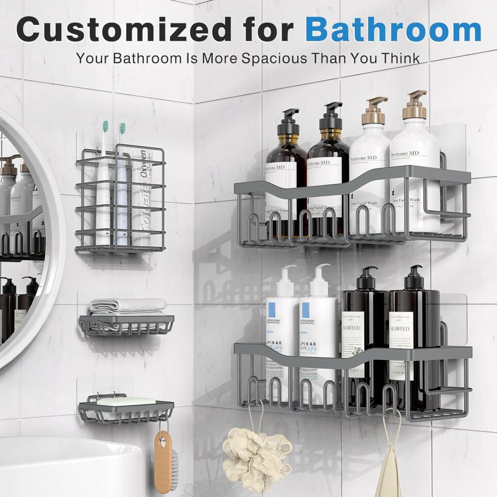 EUDELE Shower Caddy 5 Pack,Adhesive Shower Organizer for Bathroom StorageKitchen,No Drilling,Large Capacity,Rustproof Stainless Steel Bathroom Organizer,Bathroom Shower Shelves for Inside Shower Rack EUDELE Shower Caddy 5 Pack,Adhesive Shower Organizer for Bathroom StorageKitchen,No Drilling,Large Capacity,Rustproof Stainless Steel Bathroom Organizer,Bathroom Shower Shelves for Inside Shower Rack