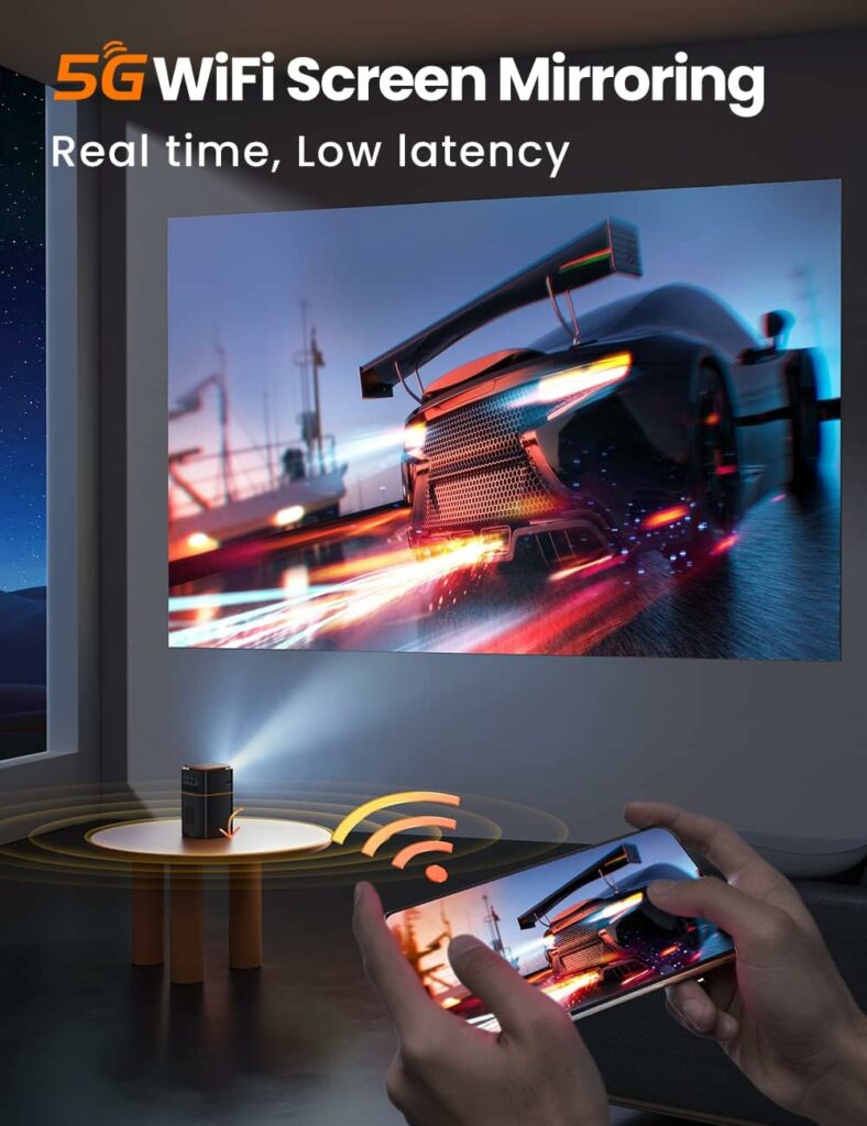FATORK Mini Projector, 5G WiFi 6 Bluetooth Short Throw Projector, HD 1080P DLP Portable Projector with Rechargeable Battery, 1G Memory, Support Phone Laptop, Compatible with iOS/Android/HDMI/USB FATORK Mini Projector, 5G WiFi 6 Bluetooth Short Throw Projector, HD 1080P DLP Portable Projector with Rechargeable Battery, 1G Memory, Support Phone Laptop, Compatible with iOS/Android/HDMI/USB