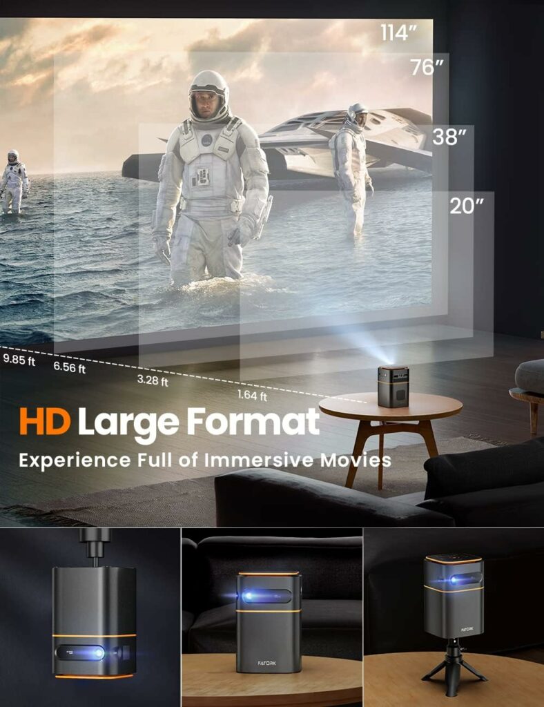 FATORK Mini Projector, 5G WiFi 6 Bluetooth Short Throw Projector, HD 1080P DLP Portable Projector with Rechargeable Battery, 1G Memory, Support Phone Laptop, Compatible with iOS/Android/HDMI/USB FATORK Mini Projector, 5G WiFi 6 Bluetooth Short Throw Projector, HD 1080P DLP Portable Projector with Rechargeable Battery, 1G Memory, Support Phone Laptop, Compatible with iOS/Android/HDMI/USB