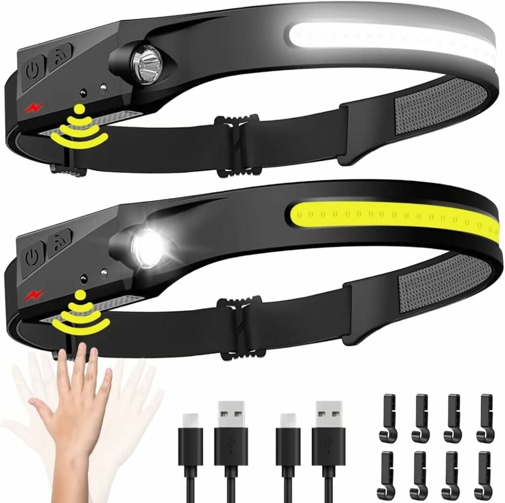 Headlamp Rechargeable 2PCS, 230° Wide Beam Head Lamp LED with Motion Sensor for Adults - Camping Accessories Gear, Waterproof Head Light Flashlight for Hiking, Running, Repairing, Fishing, Cycling Headlamp Rechargeable 2PCS, 230° Wide Beam Head Lamp LED with Motion Sensor for Adults - Camping Accessories Gear, Waterproof Head Light Flashlight for Hiking, Running, Repairing, Fishing, Cycling