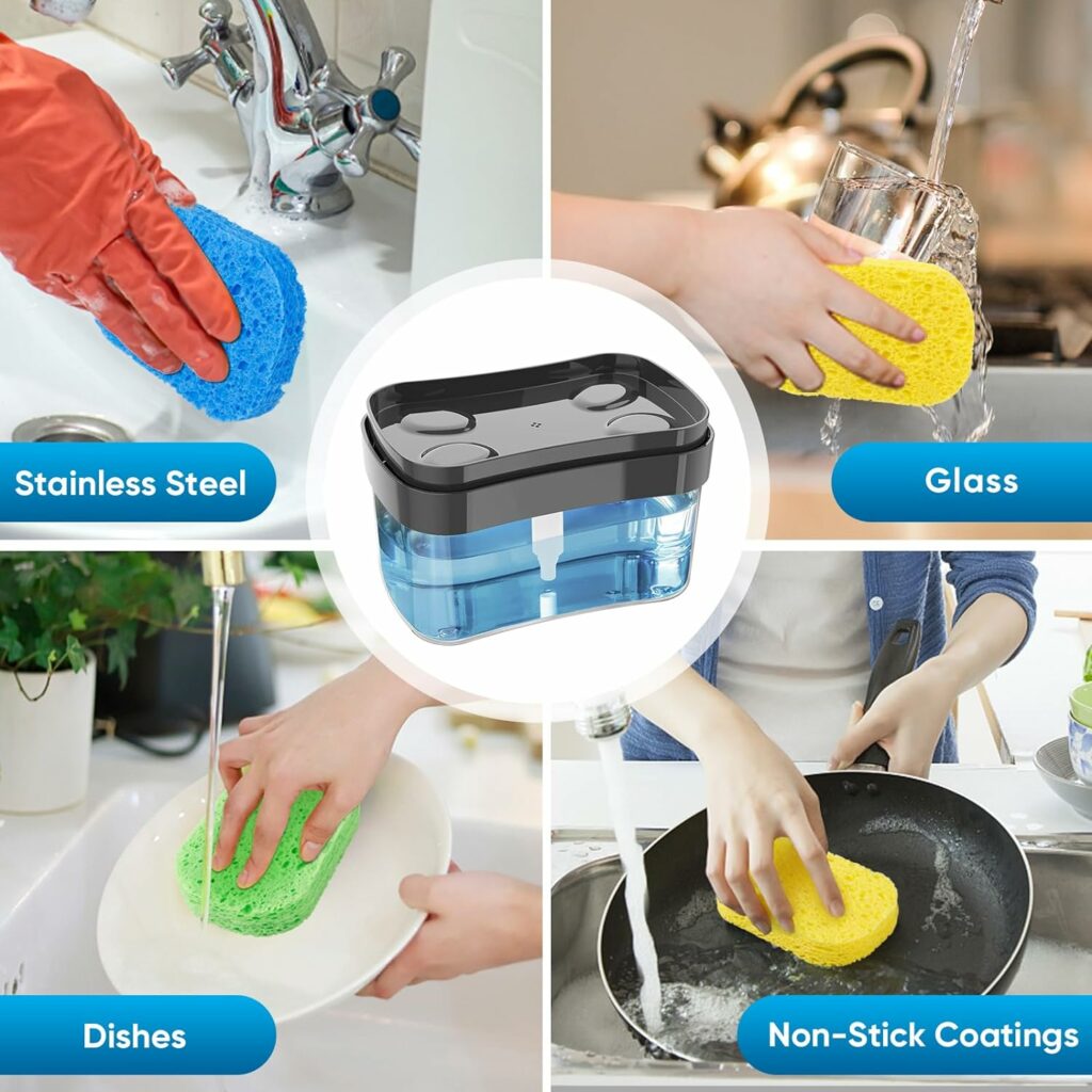 HOMEXCEL Sponges Dish Soap Dispenser for Kitchen Sink-12 Pack Compressed Cellulose Sponges-Sponge Holder Dish Washing Soap Dispenser-25 Ounces-Premium 2-in-1 Kitchen Gadgets,Sink Countertop Organizer HOMEXCEL Sponges Dish Soap Dispenser for Kitchen Sink-12 Pack Compressed Cellulose Sponges-Sponge Holder Dish Washing Soap Dispenser-25 Ounces-Premium 2-in-1 Kitchen Gadgets,Sink Countertop Organizer