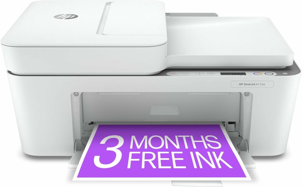 HP DeskJet 4155e Wireless Color Inkjet Printer, Print, scan, copy, Easy setup, Mobile printing, Best-for home, Instant Ink with HP+,white : Office Products HP DeskJet 4155e Wireless Color Inkjet Printer, Print, scan, copy, Easy setup, Mobile printing, Best-for home, Instant Ink with HP+,white : Office Products