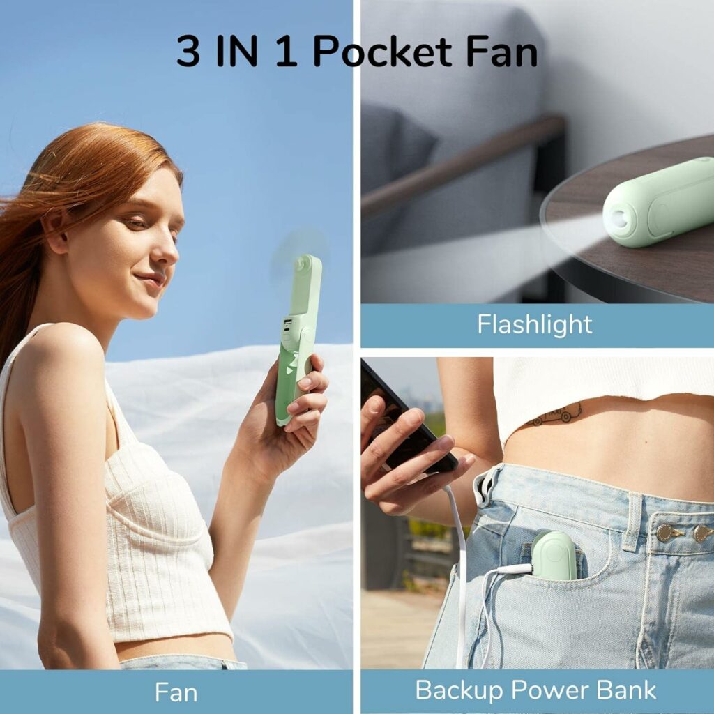 JISULIFE Handheld Mini Fan, 3 IN 1 Hand Fan, Portable USB Rechargeable Small Pocket Fan, Battery Operated Fan [14-21 Working Hours] with Power Bank, Flashlight Feature for Women,Travel,Outdoor-White