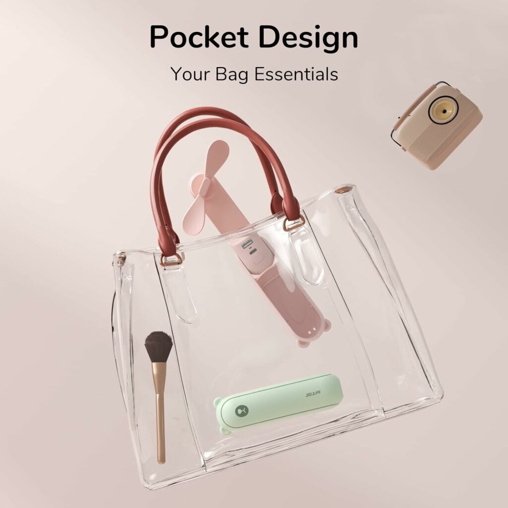 JISULIFE Handheld Mini Fan, 3 IN 1 Hand Fan, Portable USB Rechargeable Small Pocket Fan, Battery Operated Fan [14-21 Working Hours] with Power Bank, Flashlight Feature for Women,Travel,Outdoor-White