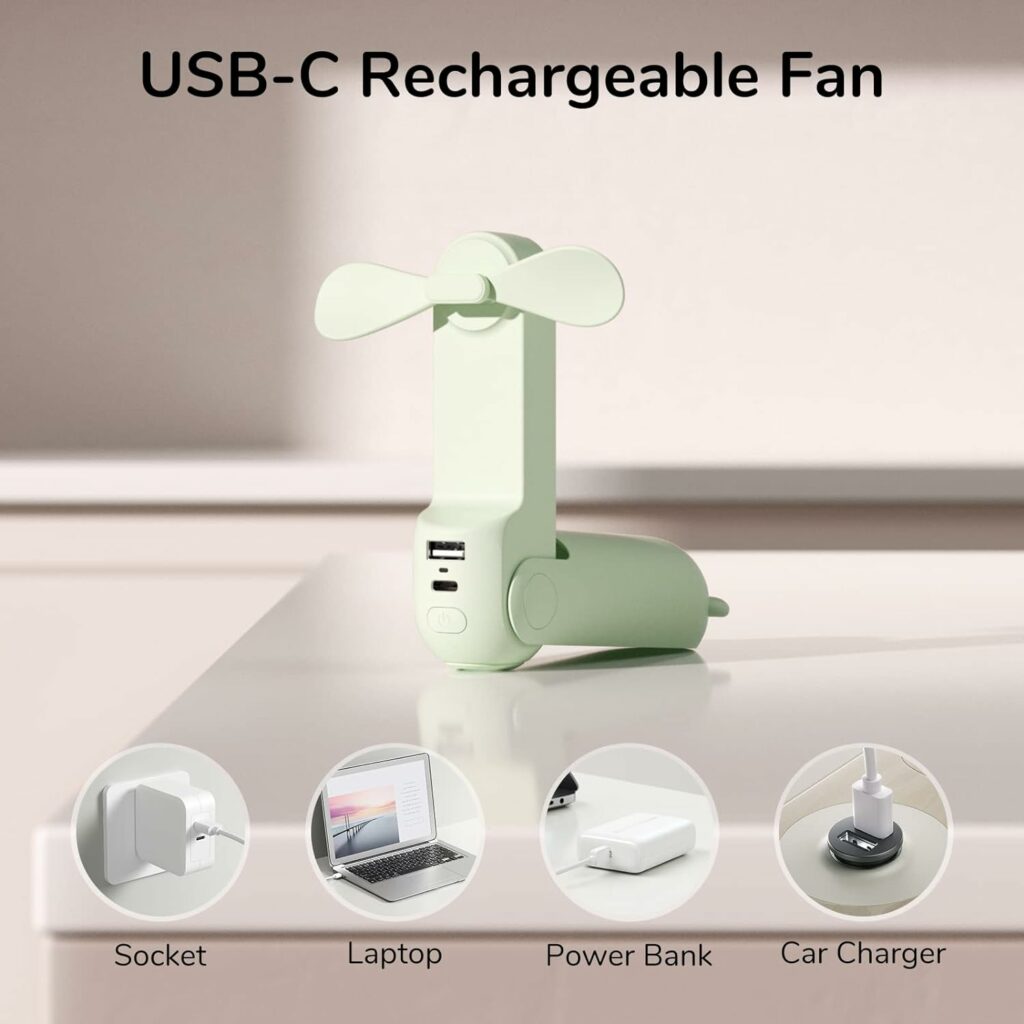 JISULIFE Handheld Mini Fan, 3 IN 1 Hand Fan, Portable USB Rechargeable Small Pocket Fan, Battery Operated Fan [14-21 Working Hours] with Power Bank, Flashlight Feature for Women,Travel,Outdoor-White