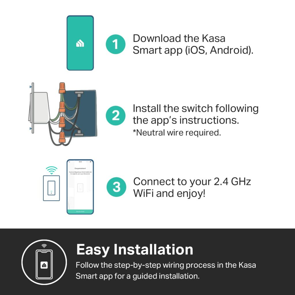 Kasa Smart Light Switch HS200, Single Pole, Needs Neutral Wire, 2.4GHz Wi-Fi Light Switch Works with Alexa and Google Home, UL Certified, No Hub Required , White Kasa Smart Light Switch HS200, Single Pole, Needs Neutral Wire, 2.4GHz Wi-Fi Light Switch Works with Alexa and Google Home, UL Certified, No Hub Required , White