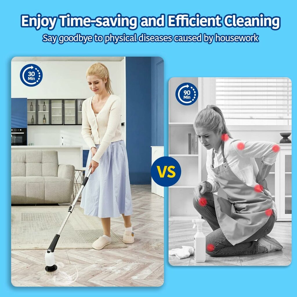 Keimi Electric Spin Scrubber, 2023 New Cordless Voice Prompt Shower Cleaning Brush with 8 Replaceable Brush Heads, 3 Adjustable Speeds, and Adjustable Extension Handle for Bathroom Floor Tile Keimi Electric Spin Scrubber, 2023 New Cordless Voice Prompt Shower Cleaning Brush with 8 Replaceable Brush Heads, 3 Adjustable Speeds, and Adjustable Extension Handle for Bathroom Floor Tile