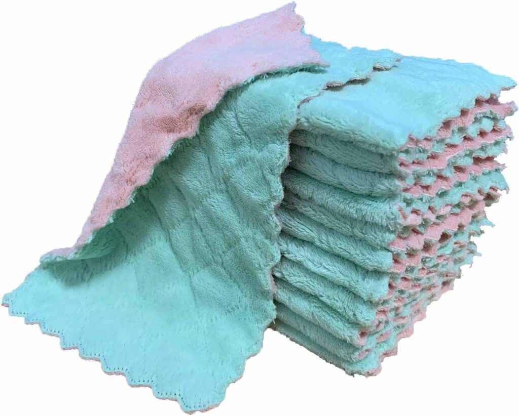 kimteny 12 Pack Kitchen Cloth Dish Towels, Premium Dishcloths, Super Absorbent Coral Velvet Dishtowels, Nonstick Oil Washable Fast Drying (Green-Grey) kimteny 12 Pack Kitchen Cloth Dish Towels, Premium Dishcloths, Super Absorbent Coral Velvet Dishtowels, Nonstick Oil Washable Fast Drying (Green-Grey)