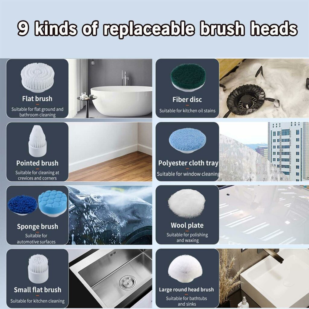 MGLSDeet Electric Spin Scrubber Rechargeable Cleaning Brush with 9 Replaceable Brush Heads, Cordless Portable Power Scrubber, Bathroom Scrubber for Cleaning Tile, Sink, Window, Floor, Car MGLSDeet Electric Spin Scrubber Rechargeable Cleaning Brush with 9 Replaceable Brush Heads, Cordless Portable Power Scrubber, Bathroom Scrubber for Cleaning Tile, Sink, Window, Floor, Car