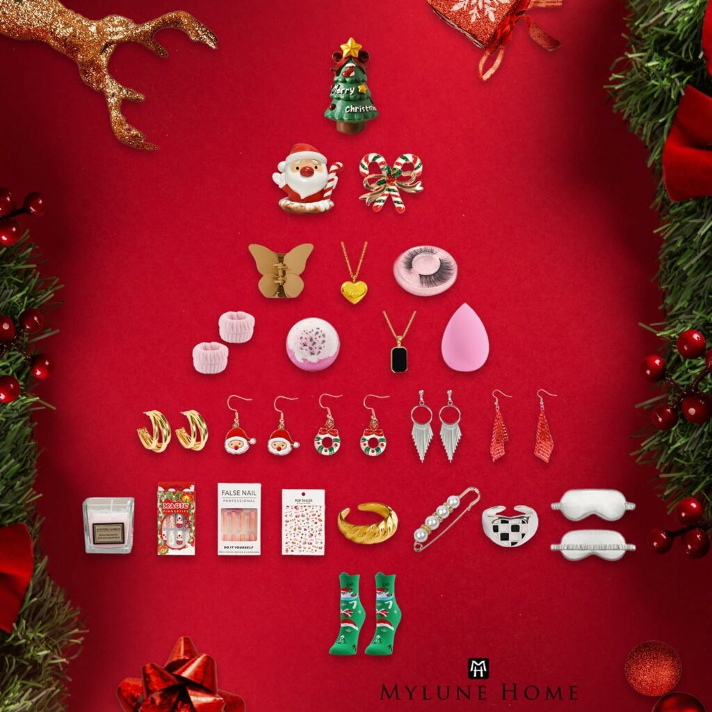 MH MYLUNE HOME Advent Calendar 2023-24, 24 pieces Beauty Fashion and Jewelry Countdown Gifts Holiday, Xmas Surprise Gift Set for Women MH MYLUNE HOME Advent Calendar 2023-24, 24 pieces Beauty Fashion and Jewelry Countdown Gifts Holiday, Xmas Surprise Gift Set for Women
