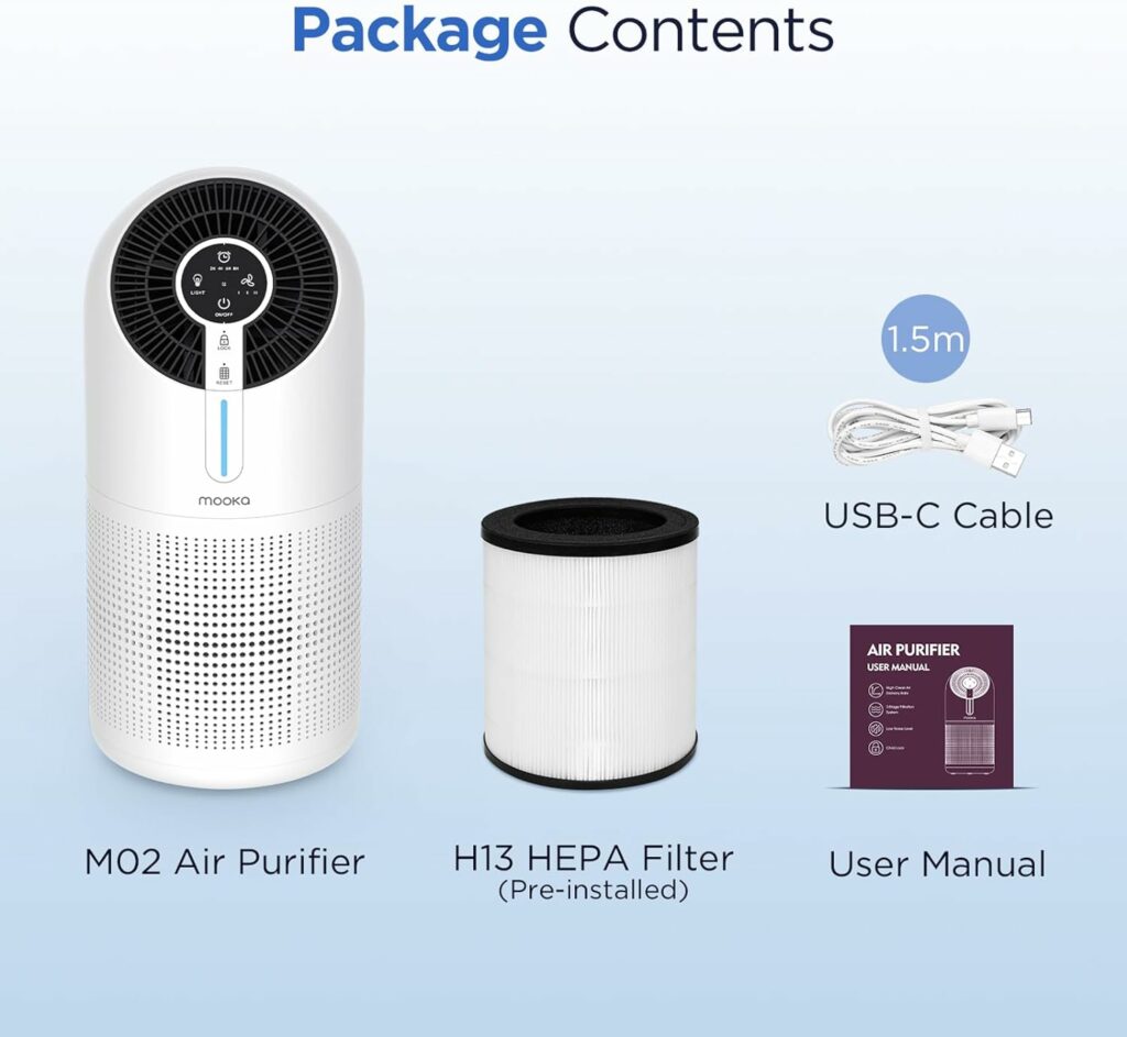 MOOKA Air Purifiers for Home Large Room up to 1076ft², H13 True HEPA Air Filter Cleaner, Odor Eliminator, Remove Smoke Dust Pollen Pet Dander, Night Light(Available for California) MOOKA Air Purifiers for Home Large Room up to 1076ft², H13 True HEPA Air Filter Cleaner, Odor Eliminator, Remove Smoke Dust Pollen Pet Dander, Night Light(Available for California)