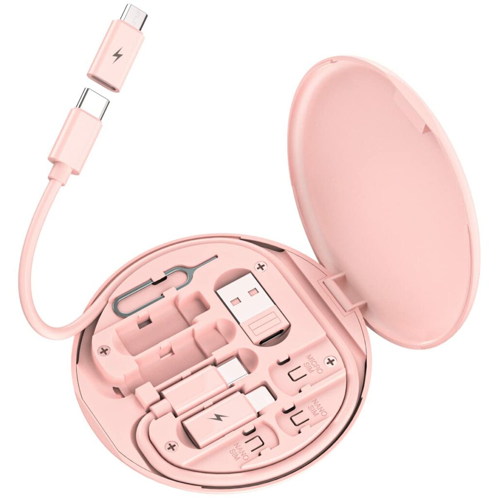 Multi USB Charging Adapter Cable Kit, USB C to Lighting Adapter Box, Conversion Set USB A  Type C to Male Micro/Type C/Lightning, Data Transfer, Card Storage, Tray Eject Pin, Phone Holder (Pink) Multi USB Charging Adapter Cable Kit, USB C to Lighting Adapter Box, Conversion Set USB A  Type C to Male Micro/Type C/Lightning, Data Transfer, Card Storage, Tray Eject Pin, Phone Holder (Pink)