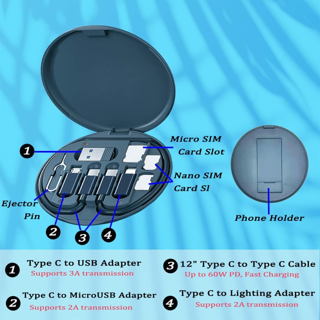 Multi USB Charging Adapter Cable Kit, USB C to Lighting Adapter Box, Conversion Set USB A  Type C to Male Micro/Type C/Lightning, Data Transfer, Card Storage, Tray Eject Pin, Phone Holder (Pink) Multi USB Charging Adapter Cable Kit, USB C to Lighting Adapter Box, Conversion Set USB A  Type C to Male Micro/Type C/Lightning, Data Transfer, Card Storage, Tray Eject Pin, Phone Holder (Pink)