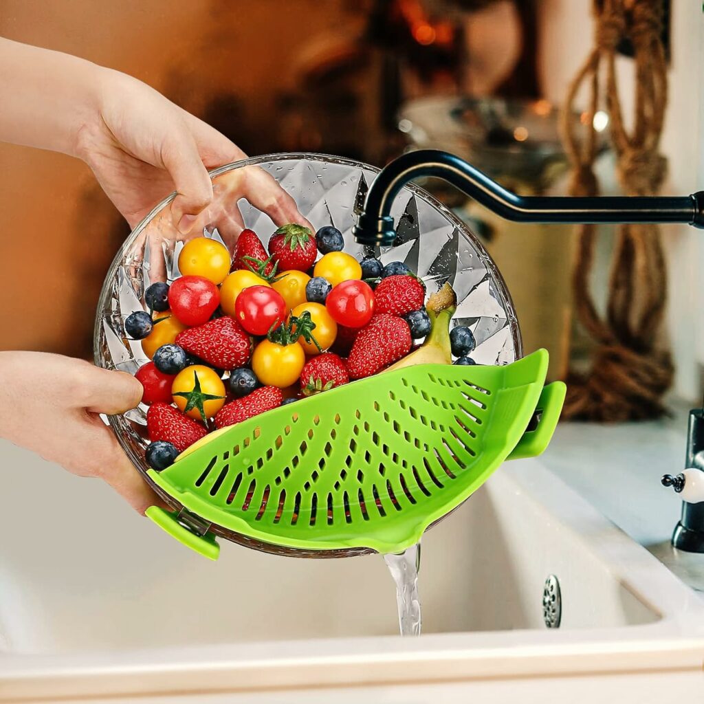 Pasta Strainer, Pot Strainer Clip on Silicone – Adjustable Clip on Strainer for Pots, Strainers and Colanders, Silicone Strainer, Food Strainer, Pasta Drainer, Colander (Green) By Stoto Pasta Strainer, Pot Strainer Clip on Silicone – Adjustable Clip on Strainer for Pots, Strainers and Colanders, Silicone Strainer, Food Strainer, Pasta Drainer, Colander (Green) By Stoto