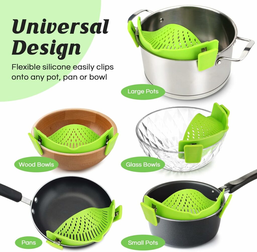 Pasta Strainer, Pot Strainer Clip on Silicone – Adjustable Clip on Strainer for Pots, Strainers and Colanders, Silicone Strainer, Food Strainer, Pasta Drainer, Colander (Green) By Stoto Pasta Strainer, Pot Strainer Clip on Silicone – Adjustable Clip on Strainer for Pots, Strainers and Colanders, Silicone Strainer, Food Strainer, Pasta Drainer, Colander (Green) By Stoto
