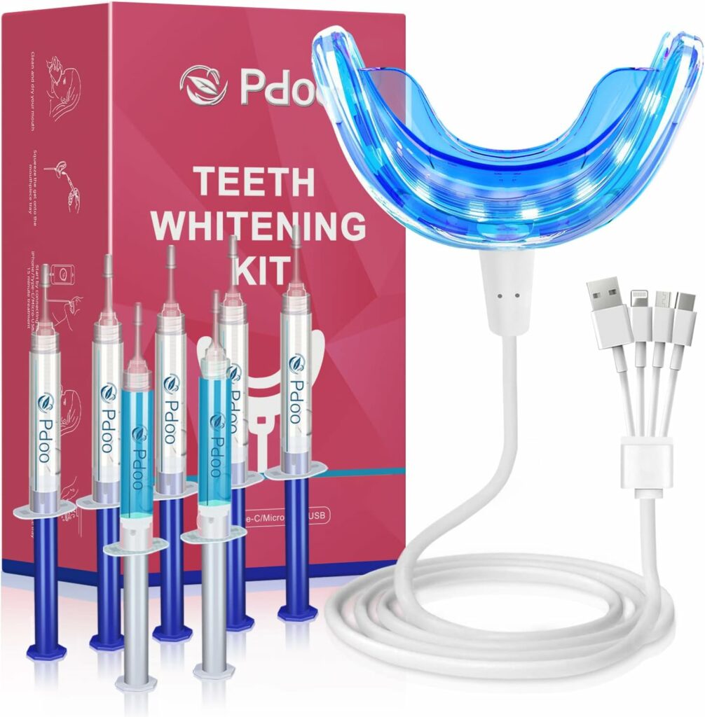 PDOO Teeth Whitening Kit with LED Light for Sensitive Teeth, Fast Results for Teeth Whitening at Home, Carbamide Peroxide Teeth Whitening Gel Helps Remove All Kinds of Stain PDOO Teeth Whitening Kit with LED Light for Sensitive Teeth, Fast Results for Teeth Whitening at Home, Carbamide Peroxide Teeth Whitening Gel Helps Remove All Kinds of Stain
