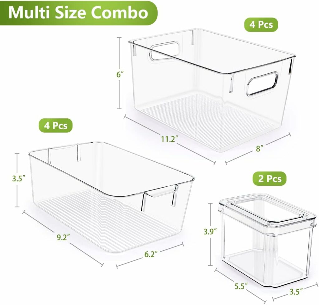 Set Of 10 Refrigerator Pantry Organizer Bins, Clear Plastic Food Storage Bins for Kitchen, Countertops, Cabinets, Fridge, Freezer, Bedrooms, Bathrooms, Storage Containers Set Of 10 Refrigerator Pantry Organizer Bins, Clear Plastic Food Storage Bins for Kitchen, Countertops, Cabinets, Fridge, Freezer, Bedrooms, Bathrooms, Storage Containers