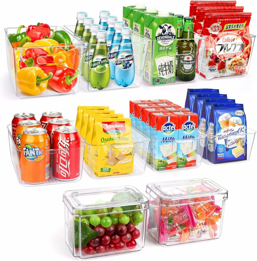 Set Of 10 Refrigerator Pantry Organizer Bins, Clear Plastic Food Storage Bins for Kitchen, Countertops, Cabinets, Fridge, Freezer, Bedrooms, Bathrooms, Storage Containers Set Of 10 Refrigerator Pantry Organizer Bins, Clear Plastic Food Storage Bins for Kitchen, Countertops, Cabinets, Fridge, Freezer, Bedrooms, Bathrooms, Storage Containers