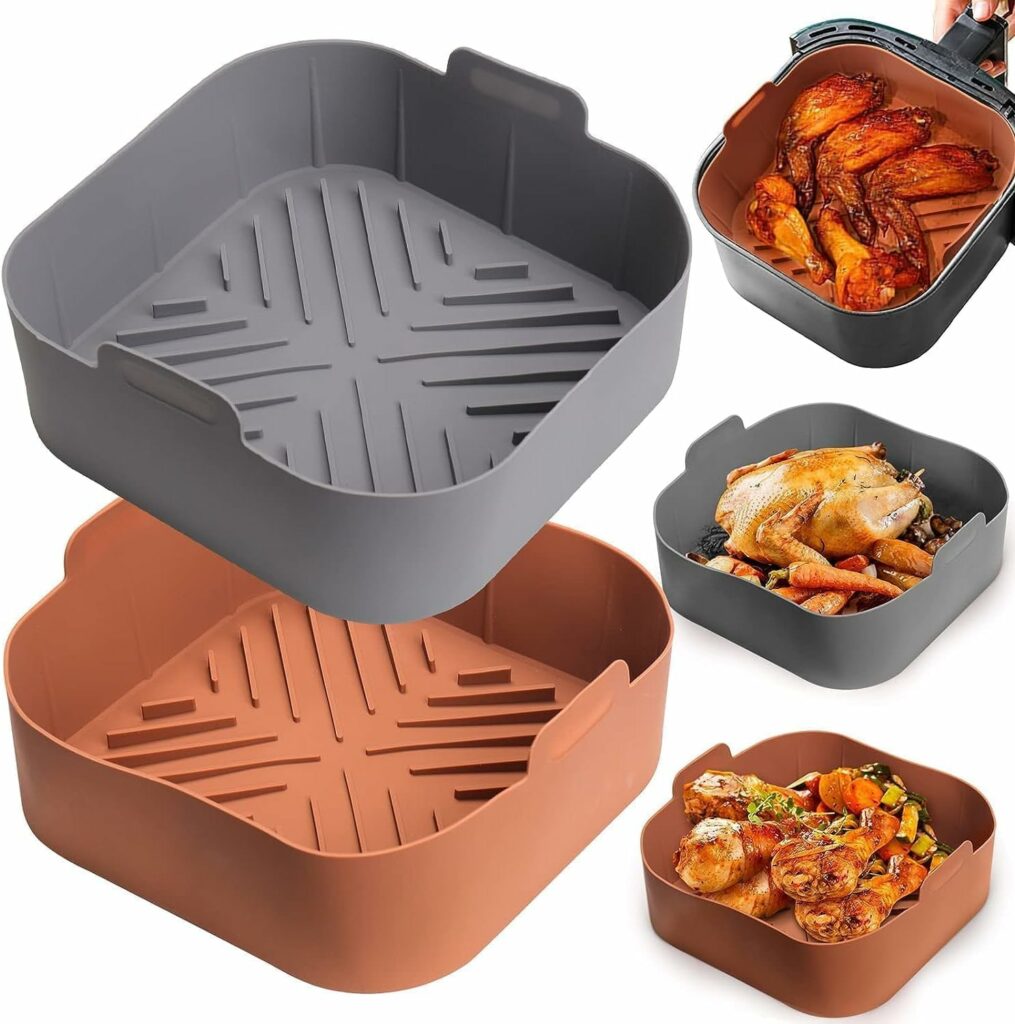 Silicone Air Fryer Basket Liners Square - 2Pcs Reusable Air Fryer Silicone Pots for Food Safe Air fryers Oven Accessories(8.1 Inch) Silicone Air Fryer Basket Liners Square - 2Pcs Reusable Air Fryer Silicone Pots for Food Safe Air fryers Oven Accessories(8.1 Inch)