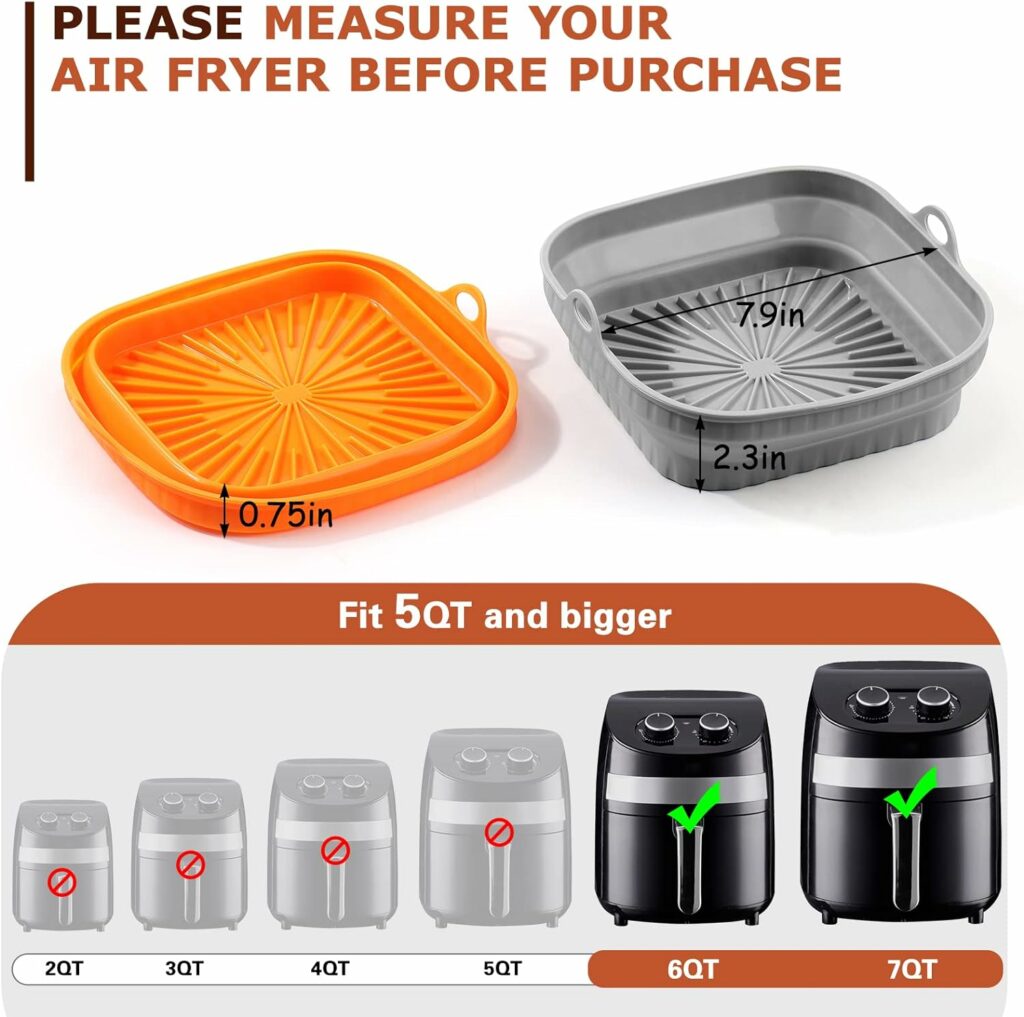 Silicone Air Fryer Basket Liners Square - 2Pcs Reusable Air Fryer Silicone Pots for Food Safe Air fryers Oven Accessories(8.1 Inch) Silicone Air Fryer Basket Liners Square - 2Pcs Reusable Air Fryer Silicone Pots for Food Safe Air fryers Oven Accessories(8.1 Inch)