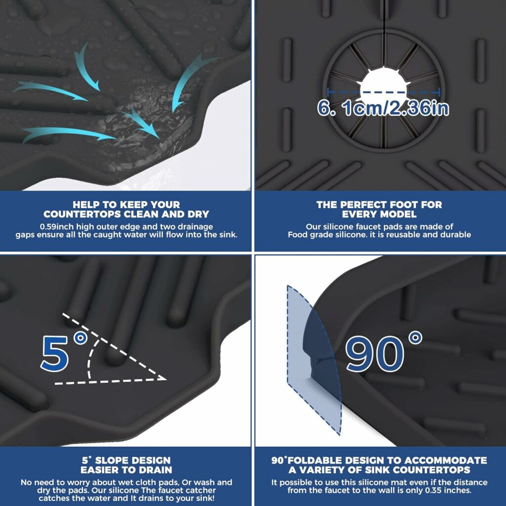 Silicone Faucet Handle Drip Catcher Tray Mat, Silicone Faucet Mat Dish Soap Sponge Holder for Kitchen Sink Accessories Gadgets, Drying Mat for Kitchen Counter Bathroom Kitchen Sink Splash Guard -Grey Silicone Faucet Handle Drip Catcher Tray Mat, Silicone Faucet Mat Dish Soap Sponge Holder for Kitchen Sink Accessories Gadgets, Drying Mat for Kitchen Counter Bathroom Kitchen Sink Splash Guard -Grey