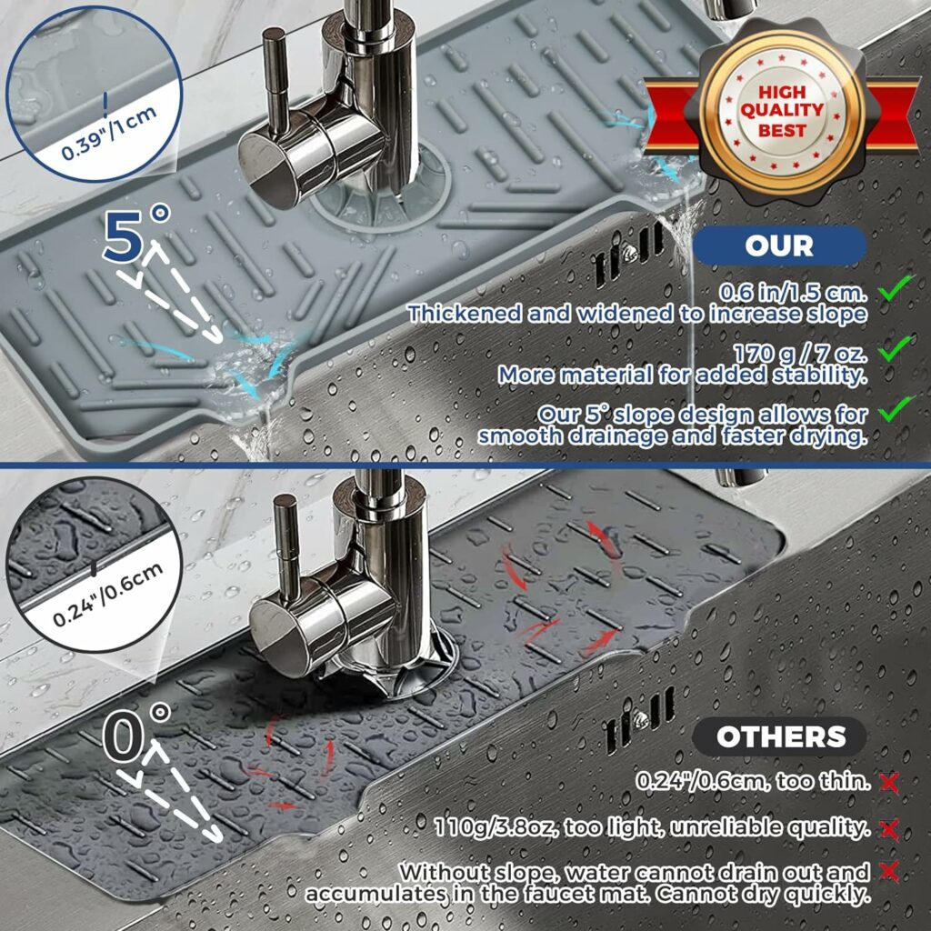 Silicone Faucet Handle Drip Catcher Tray Mat, Silicone Faucet Mat Dish Soap Sponge Holder for Kitchen Sink Accessories Gadgets, Drying Mat for Kitchen Counter Bathroom Kitchen Sink Splash Guard -Grey Silicone Faucet Handle Drip Catcher Tray Mat, Silicone Faucet Mat Dish Soap Sponge Holder for Kitchen Sink Accessories Gadgets, Drying Mat for Kitchen Counter Bathroom Kitchen Sink Splash Guard -Grey