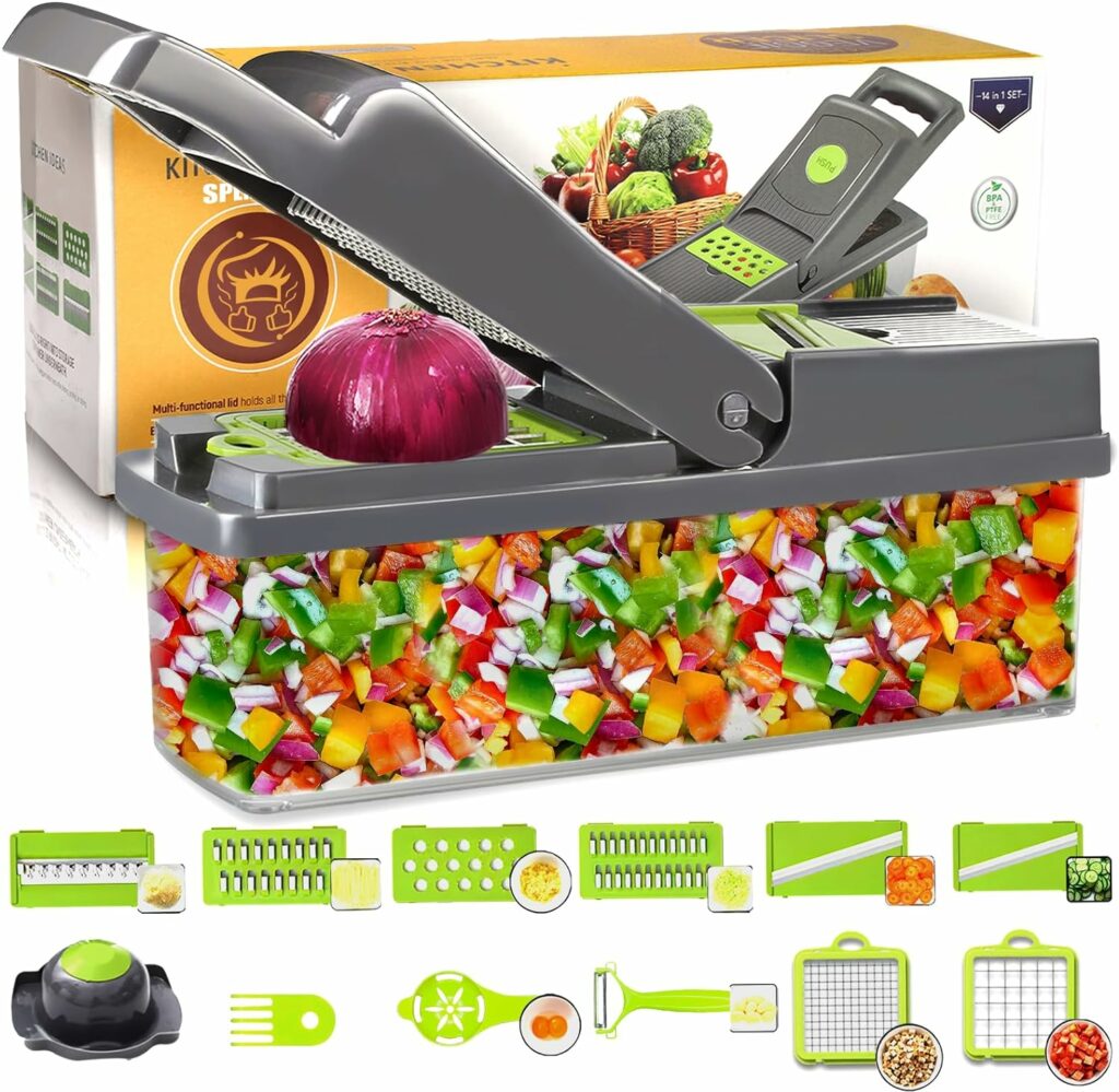 SPLMIFA Vegetable Chopper - Adjustable Vegetable Slicer - Kitchen Gift Gadget Slicer for Salad Potatoes Carrots Garlic with Container Onion Chopper with Container - Professional Food Chopper 12 in 1: Home  Kitchen SPLMIFA Vegetable Chopper - Adjustable Vegetable Slicer - Kitchen Gift Gadget Slicer for Salad Potatoes Carrots Garlic with Container Onion Chopper with Container - Professional Food Chopper 12 in 1: Home  Kitchen