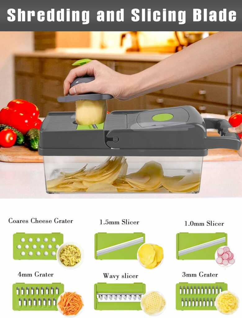 SPLMIFA Vegetable Chopper - Adjustable Vegetable Slicer - Kitchen Gift Gadget Slicer for Salad Potatoes Carrots Garlic with Container Onion Chopper with Container - Professional Food Chopper 12 in 1: Home  Kitchen SPLMIFA Vegetable Chopper - Adjustable Vegetable Slicer - Kitchen Gift Gadget Slicer for Salad Potatoes Carrots Garlic with Container Onion Chopper with Container - Professional Food Chopper 12 in 1: Home  Kitchen