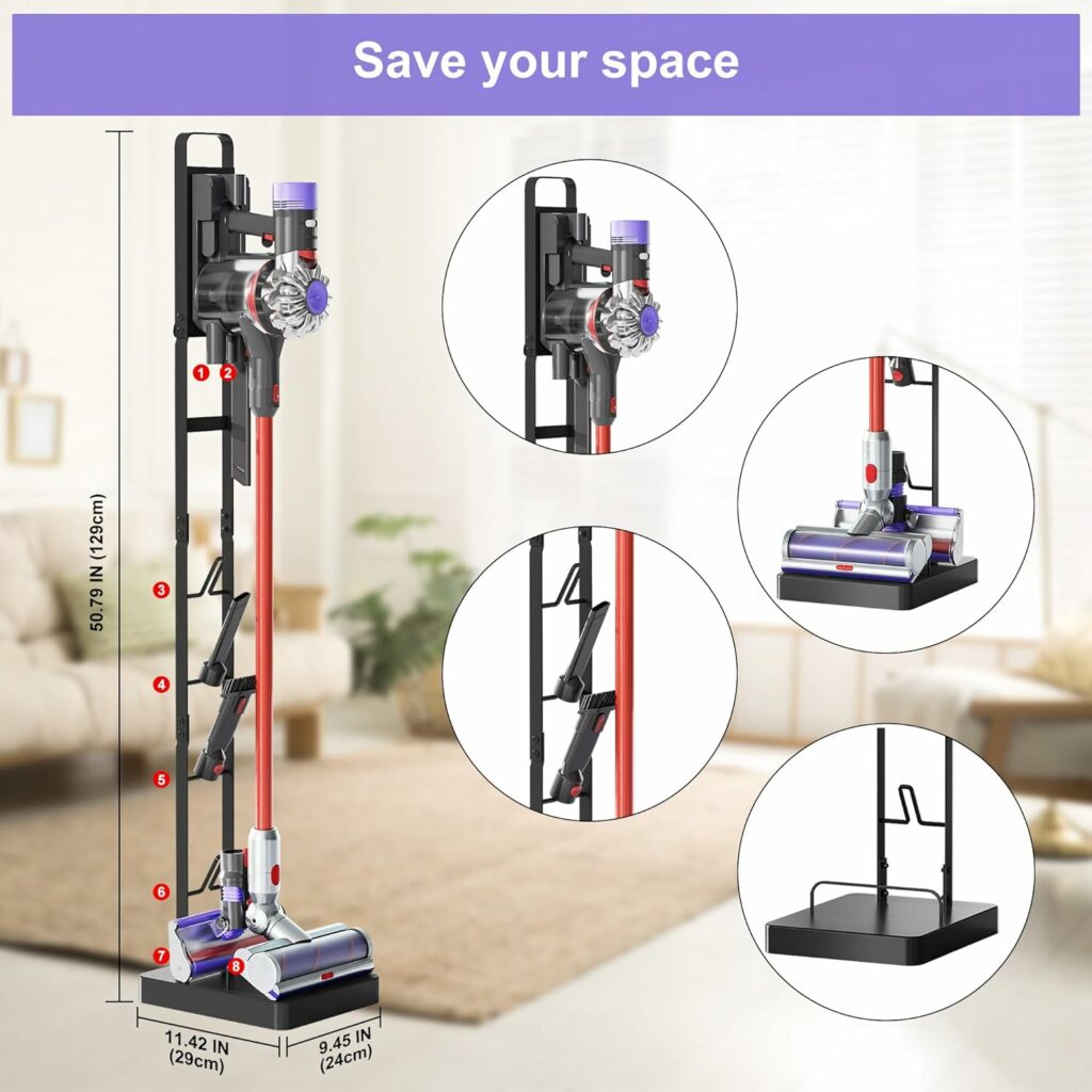 SZXIMU Vacuum Stand for Dyson V15 V12 V11 V10 V8 V7 V6, Handheld Cordless Vacuum Stand for Dyson, Stable Metal Storage Bracket Stand Holder, Cordless Vacuum Cleaners  Accessories
