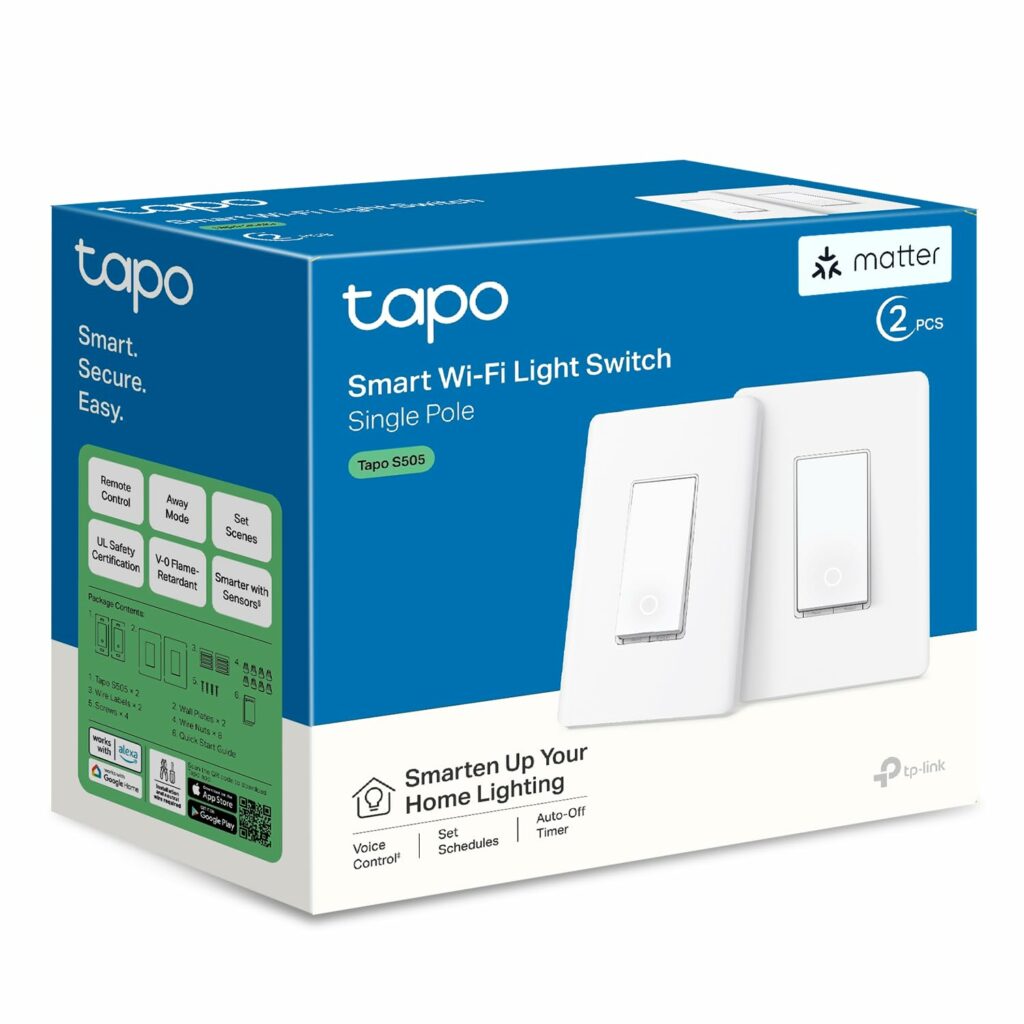 TP-Link Tapo Matter Smart Light Switch: Voice Control w/Siri, Alexa  Google Home | UL Certified | Timer  Schedule | Easy Guided Install | Neutral Wire Required | Single Pole | Tapo S505(2-Pack) TP-Link Tapo Matter Smart Light Switch: Voice Control w/Siri, Alexa  Google Home | UL Certified | Timer  Schedule | Easy Guided Install | Neutral Wire Required | Single Pole | Tapo S505(2-Pack)