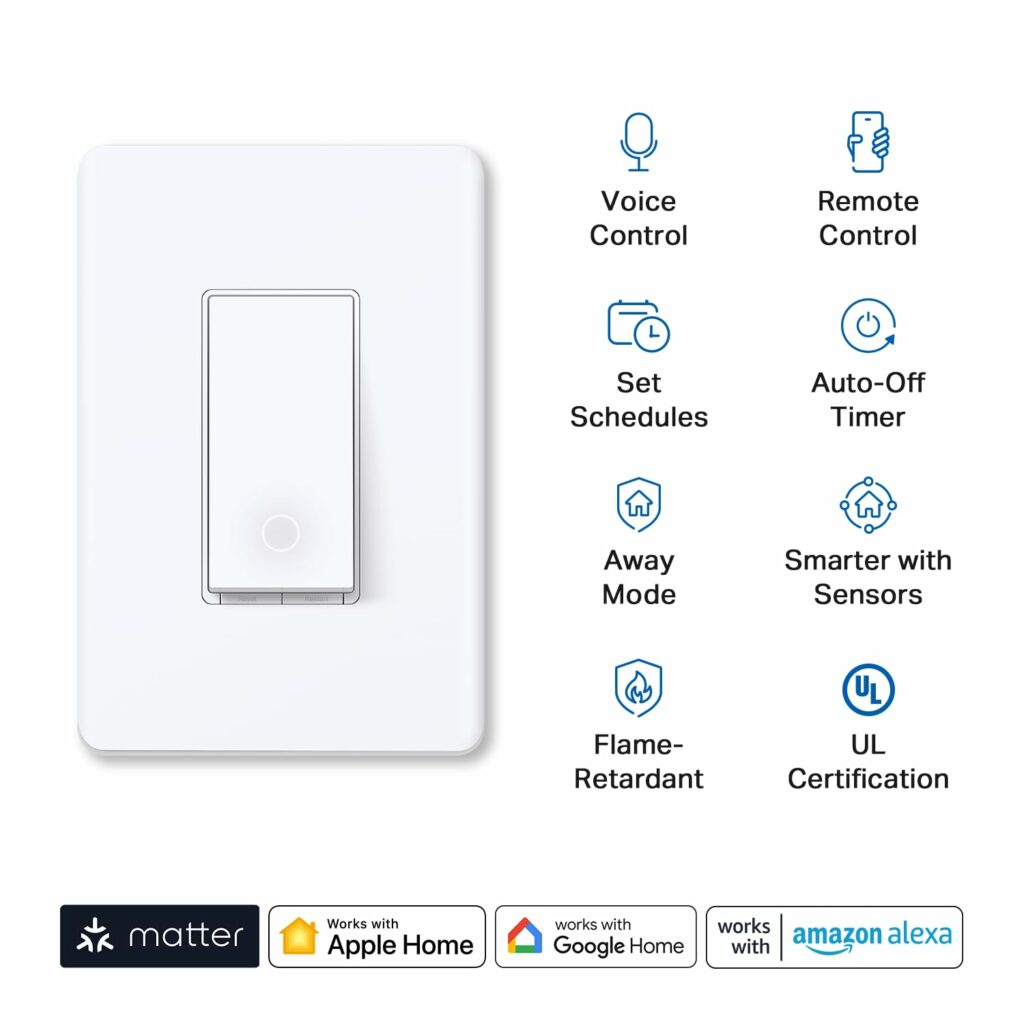 TP-Link Tapo Matter Smart Light Switch: Voice Control w/Siri, Alexa  Google Home | UL Certified | Timer  Schedule | Easy Guided Install | Neutral Wire Required | Single Pole | Tapo S505(2-Pack) TP-Link Tapo Matter Smart Light Switch: Voice Control w/Siri, Alexa  Google Home | UL Certified | Timer  Schedule | Easy Guided Install | Neutral Wire Required | Single Pole | Tapo S505(2-Pack)