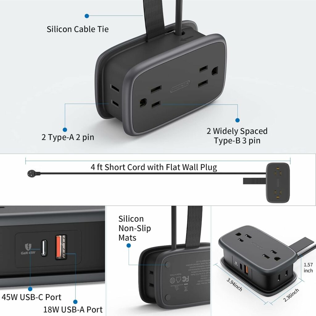 Travel Power Strip with USB Ports, NTONPOWER 4ft Flat Plug Wrapped Around Short Extension Cord with 4 Outlets 3 USB Ports, Compact for Cruise Travel Essential Hotel Home Office, Black Travel Power Strip with USB Ports, NTONPOWER 4ft Flat Plug Wrapped Around Short Extension Cord with 4 Outlets 3 USB Ports, Compact for Cruise Travel Essential Hotel Home Office, Black