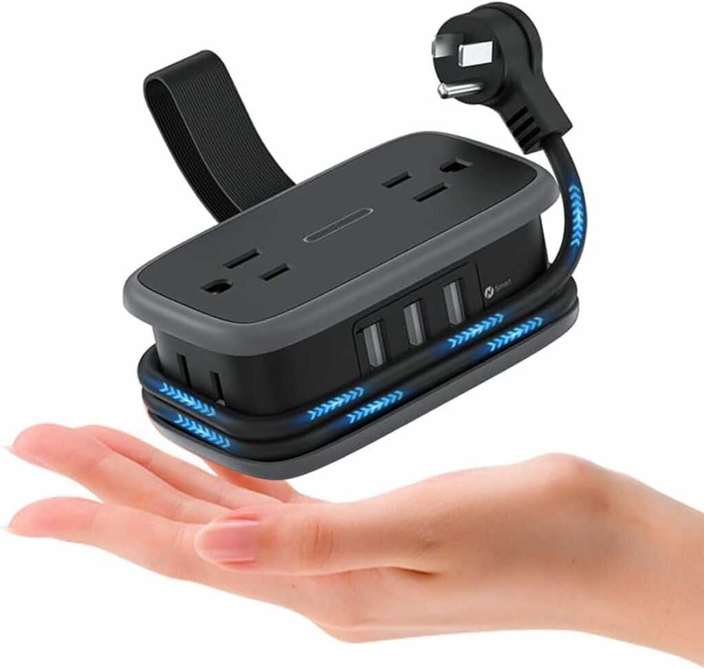 Travel Power Strip with USB Ports, NTONPOWER 4ft Flat Plug Wrapped Around Short Extension Cord with 4 Outlets 3 USB Ports, Compact for Cruise Travel Essential Hotel Home Office, Black Travel Power Strip with USB Ports, NTONPOWER 4ft Flat Plug Wrapped Around Short Extension Cord with 4 Outlets 3 USB Ports, Compact for Cruise Travel Essential Hotel Home Office, Black