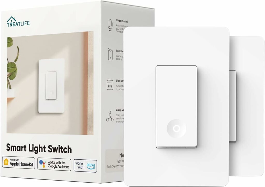 TREATLIFE Smart Light Switch 2 Pack, Compatible with Apple HomeKit, Siri, Alexa, Google Home  SmartThings, 2.4GHz WiFi Light Switch, Neutral Wire Required, Single Pole TREATLIFE Smart Light Switch 2 Pack, Compatible with Apple HomeKit, Siri, Alexa, Google Home  SmartThings, 2.4GHz WiFi Light Switch, Neutral Wire Required, Single Pole