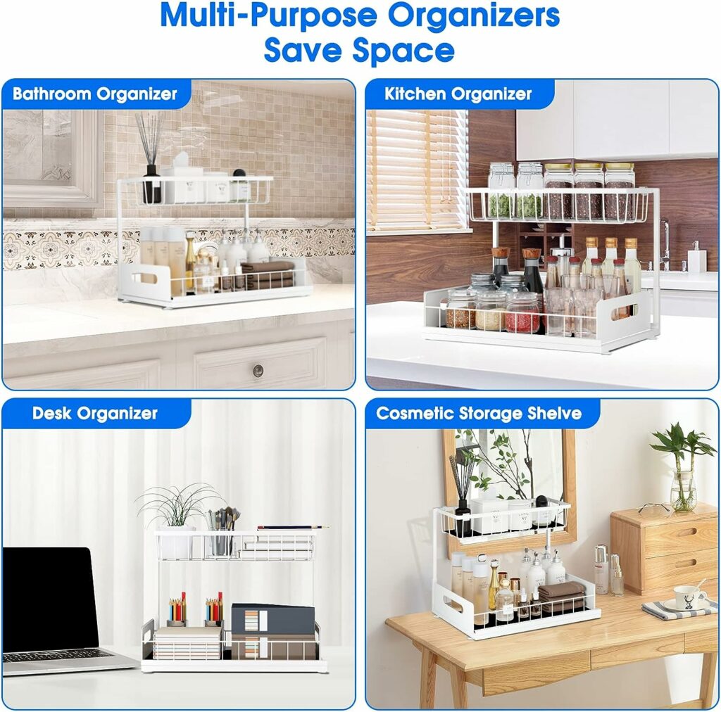 UINOFLE Under Sink Organizers and Storage, 2 Tier Sliding Cabinet Basket Organizer Drawer Pull Out Cabinet Organizer Multi-Purpose Under Sink Organizer for Bathroom Kitchen (Black) UINOFLE Under Sink Organizers and Storage, 2 Tier Sliding Cabinet Basket Organizer Drawer Pull Out Cabinet Organizer Multi-Purpose Under Sink Organizer for Bathroom Kitchen (Black)