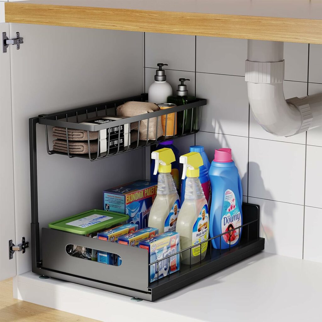 UINOFLE Under Sink Organizers and Storage, 2 Tier Sliding Cabinet Basket Organizer Drawer Pull Out Cabinet Organizer Multi-Purpose Under Sink Organizer for Bathroom Kitchen (Black) UINOFLE Under Sink Organizers and Storage, 2 Tier Sliding Cabinet Basket Organizer Drawer Pull Out Cabinet Organizer Multi-Purpose Under Sink Organizer for Bathroom Kitchen (Black)