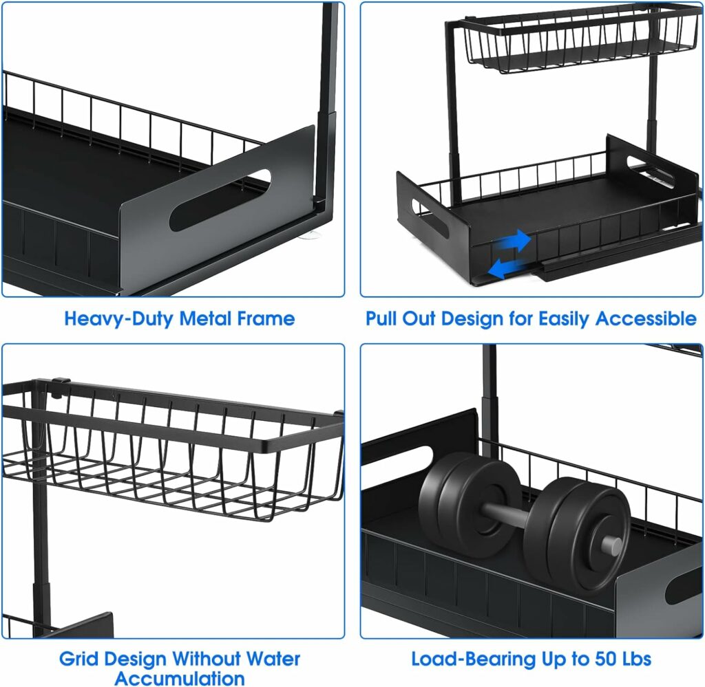UINOFLE Under Sink Organizers and Storage, 2 Tier Sliding Cabinet Basket Organizer Drawer Pull Out Cabinet Organizer Multi-Purpose Under Sink Organizer for Bathroom Kitchen (Black) UINOFLE Under Sink Organizers and Storage, 2 Tier Sliding Cabinet Basket Organizer Drawer Pull Out Cabinet Organizer Multi-Purpose Under Sink Organizer for Bathroom Kitchen (Black)