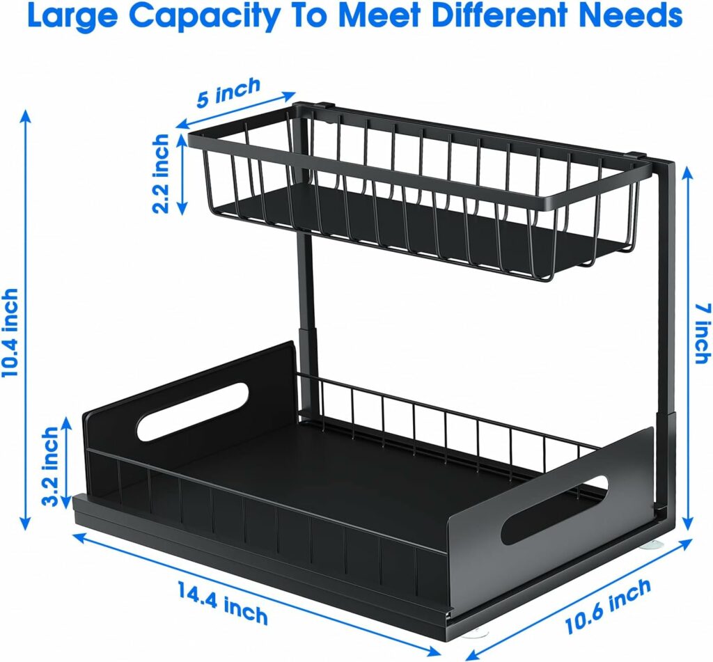 UINOFLE Under Sink Organizers and Storage, 2 Tier Sliding Cabinet Basket Organizer Drawer Pull Out Cabinet Organizer Multi-Purpose Under Sink Organizer for Bathroom Kitchen (Black) UINOFLE Under Sink Organizers and Storage, 2 Tier Sliding Cabinet Basket Organizer Drawer Pull Out Cabinet Organizer Multi-Purpose Under Sink Organizer for Bathroom Kitchen (Black)