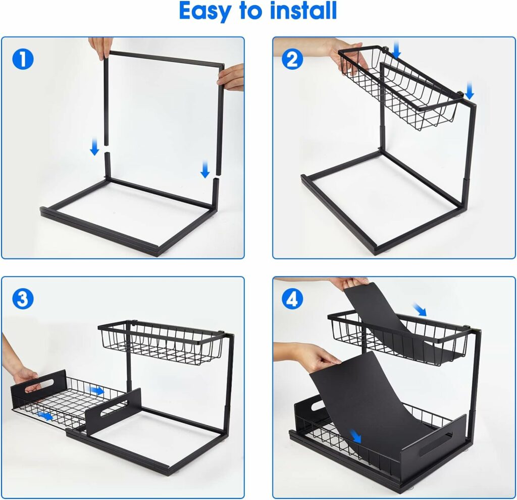 UINOFLE Under Sink Organizers and Storage, 2 Tier Sliding Cabinet Basket Organizer Drawer Pull Out Cabinet Organizer Multi-Purpose Under Sink Organizer for Bathroom Kitchen (Black) UINOFLE Under Sink Organizers and Storage, 2 Tier Sliding Cabinet Basket Organizer Drawer Pull Out Cabinet Organizer Multi-Purpose Under Sink Organizer for Bathroom Kitchen (Black)